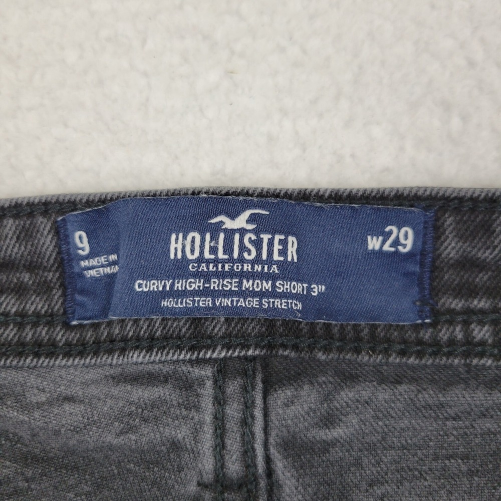 Hollister Curvy High Rise Mom Cut Off Shorts Womens 9 w29 Black Denim Distressed - Picture 5 of 8